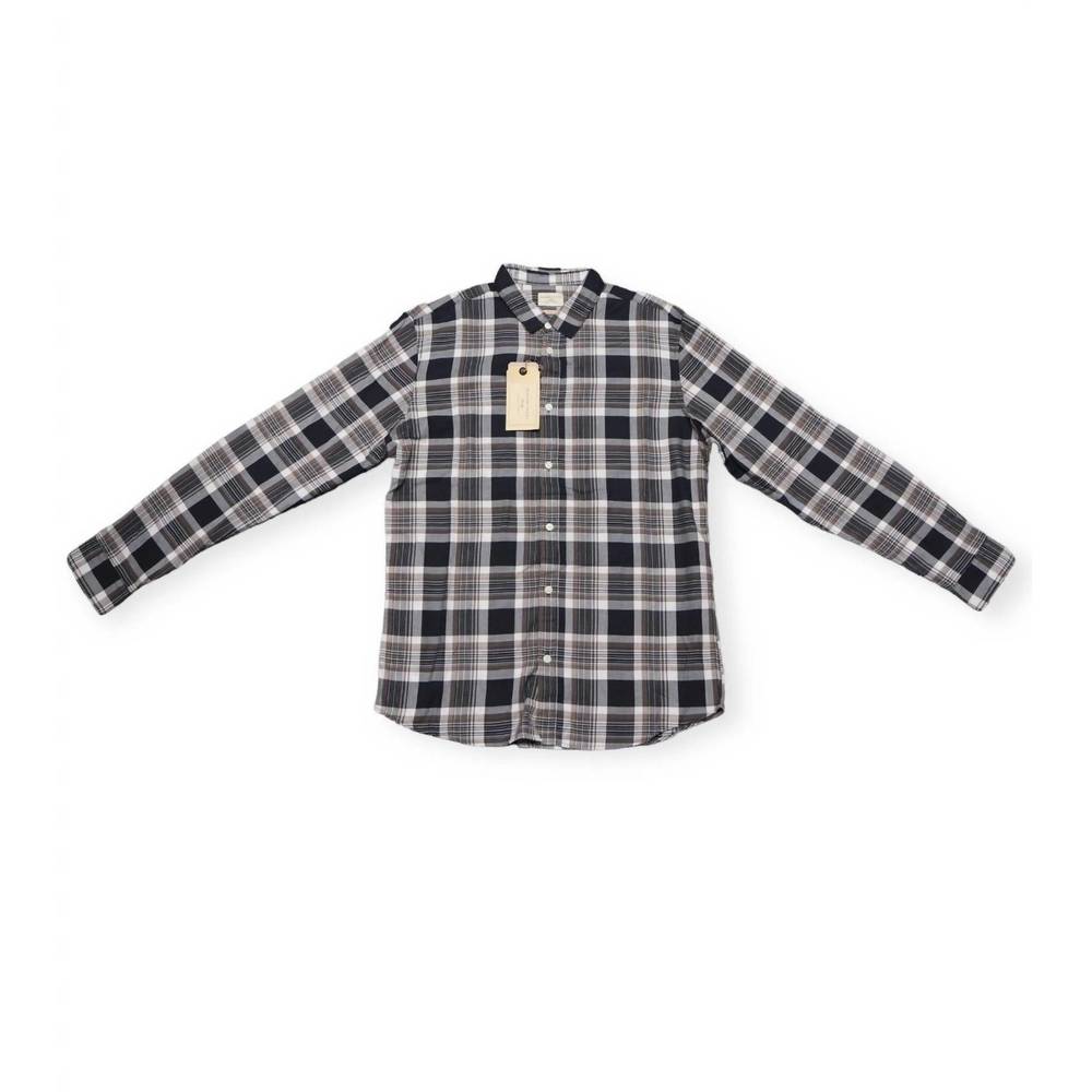 NEW SELECTED men's onetatc shirt long sleeve in walnut check